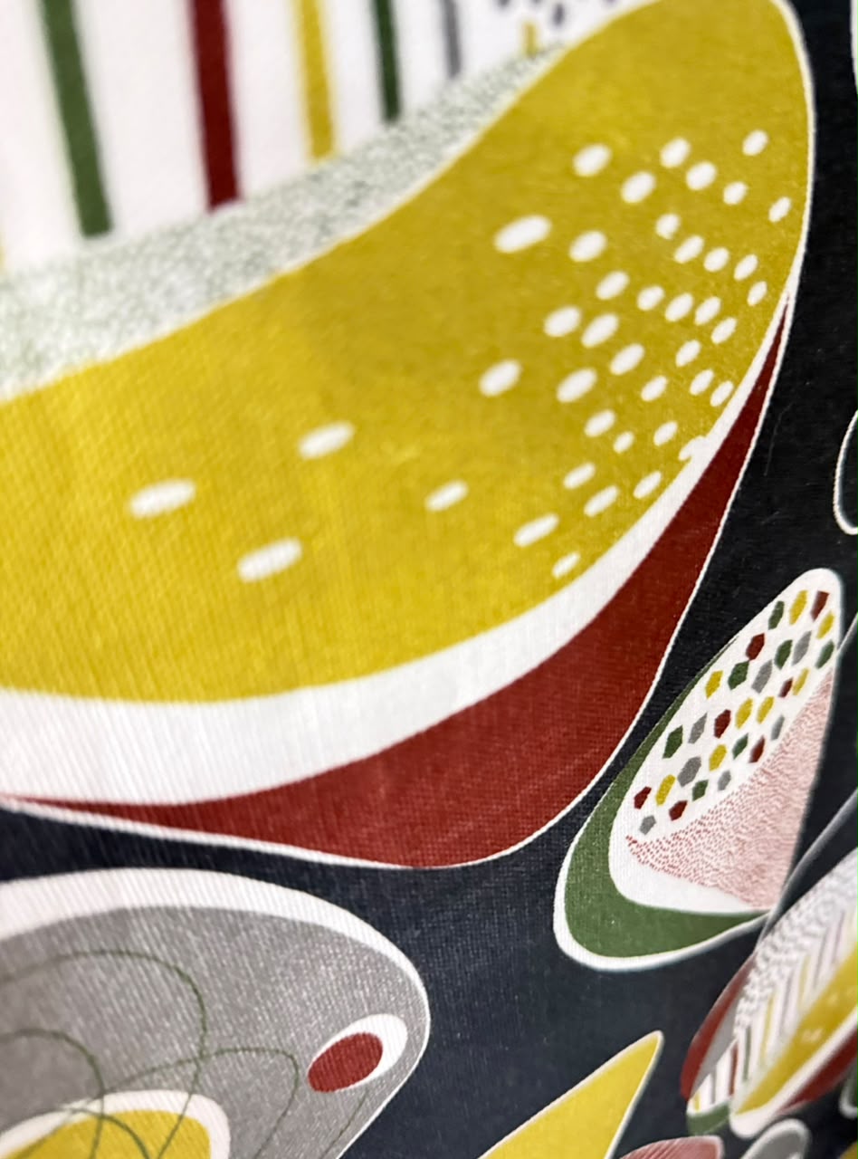 Abstract ochre, rust and black print on fabric